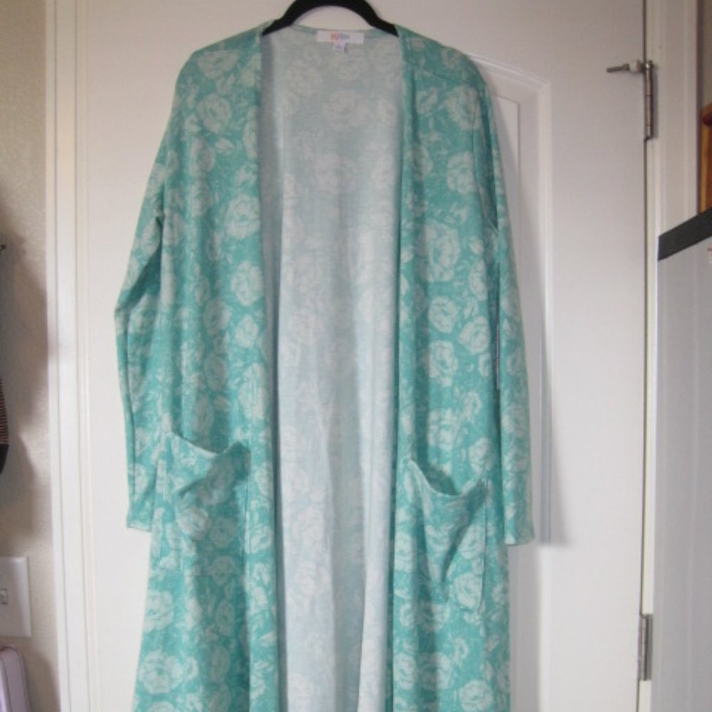 Lularoe Floral Green Sarah Duster Cardigan